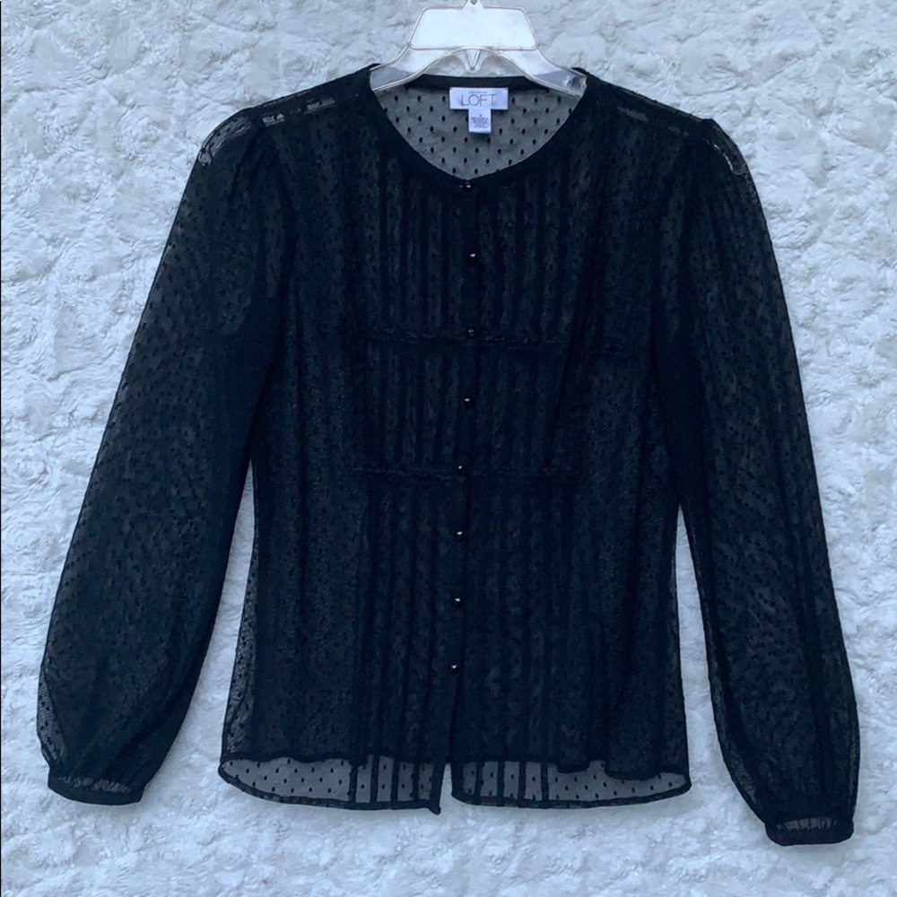 Ann Taylor LOFT Sheer Black Netting ButtonDown Sz8
